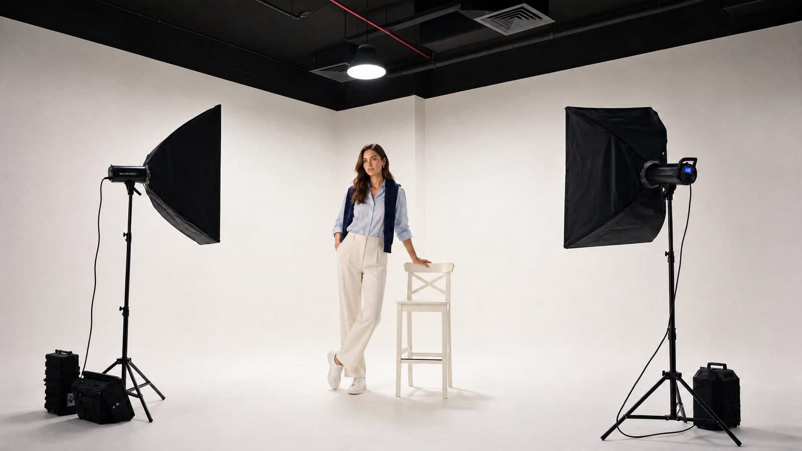 The Light Room — white studio wall with softbox lighting